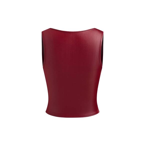 Cider Womens Wine Red Satin Cropped Top Size Small | Square Neck Ruched Tank NWT - Picture 6 of 12